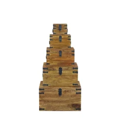 Best Bois & Chiffons Set de 5 coffres Manguier Taba Marron - 60x45x36 cm