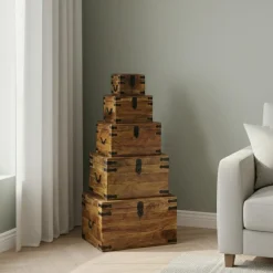 Best Bois & Chiffons Set de 5 coffres Manguier Taba Marron - 60x45x36 cm