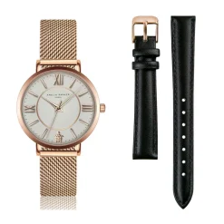 Femme Amelia Parker Set Montre Femme 2 Bracelets Petite Classique en Acier & Cuir rose doré/noir