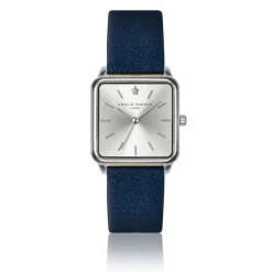 Femme Amelia Parker Set Montre Femme 2 Bracelets Plaza en Acier & Cuir argenté/bleu foncé
