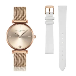 Outlet Amelia Parker Set Montre Femme 2 Bracelets Gold Shore en Acier & Cuir rose doré/blanc