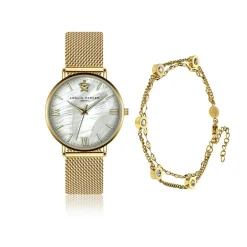 Femme Amelia Parker Set Montre Femme & Bracelet Pearl of the Sea en Acier doré
