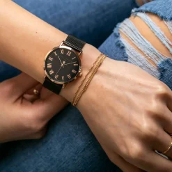 Discount Amelia Parker Set Montre Femme 2 Bracelets Grand en Acier rose doré/noir