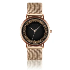 New Amelia Parker Set Montre Femme 2 Bracelets Coral en Acier & Cuir rose doré/noir