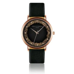 New Amelia Parker Set Montre Femme 2 Bracelets Coral en Acier & Cuir rose doré/noir