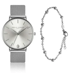 Femme Amelia Parker Set Montre Femme & Bracelet Capsule Grey en Acier argenté