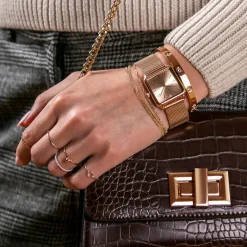 Discount Amelia Parker Set Montre Femme 2 Bracelets Gold Plaza en Acier & Cuir rose doré/noir