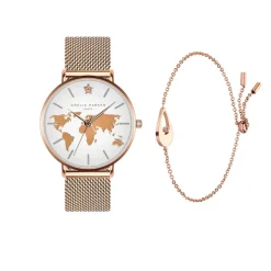 Best Amelia Parker Set Montre Femme & Bracelet Vacation en Acier rose doré