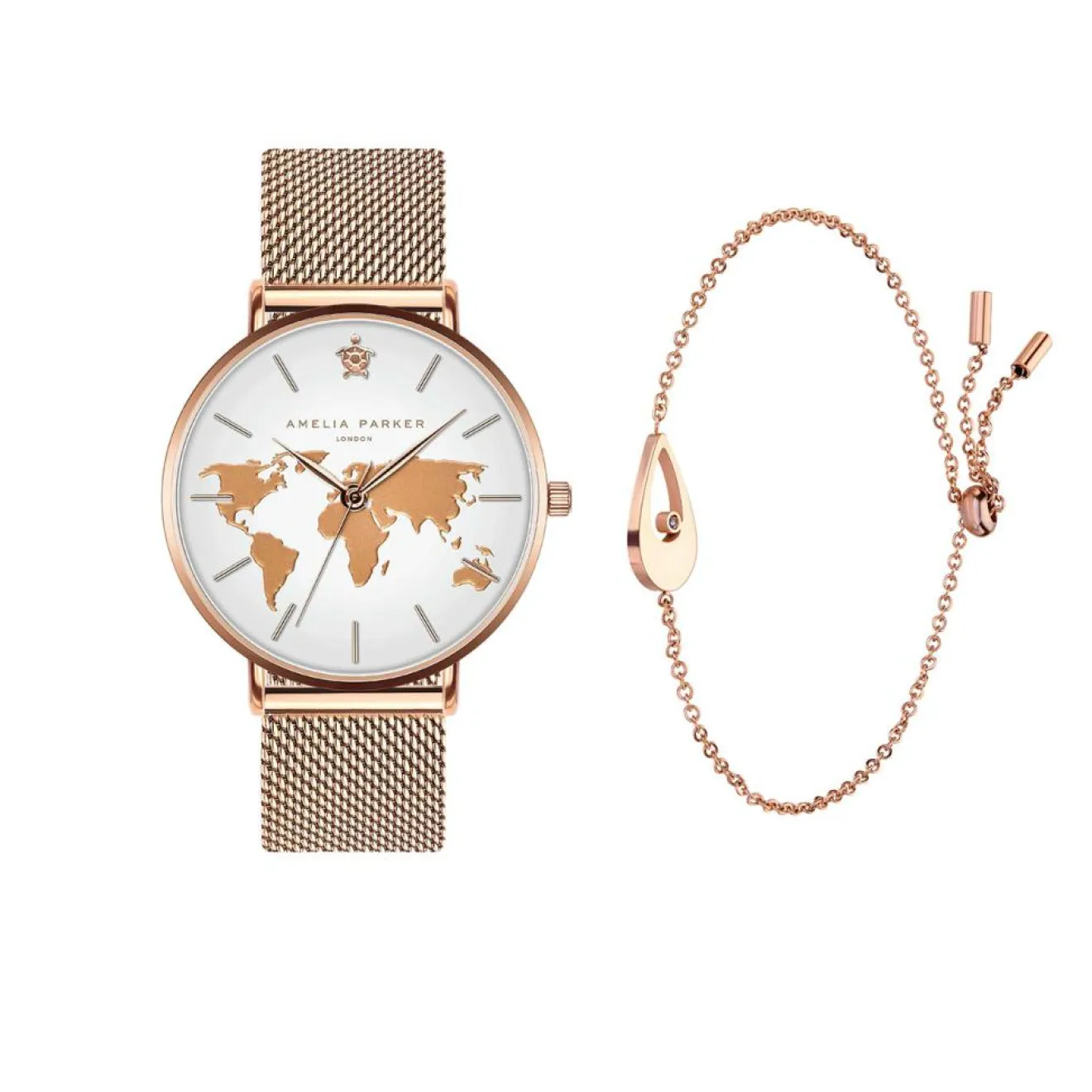Best Amelia Parker Set Montre Femme & Bracelet Vacation en Acier rose doré