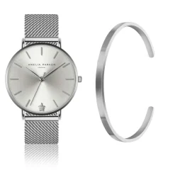 Discount Amelia Parker Set Montre Femme & Bracelet Capsule Grey en Acier argenté