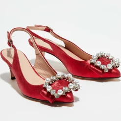 Femme Cosmoparis Slingbacks en Cuir métallisé Milia rouges - Talon 6 cm