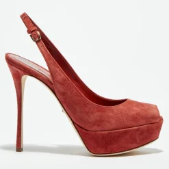 Outlet Sergio Rossi Slingbacks en Velours de Cuir Vit open-toe goyave Talon 12 cm