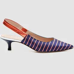 Sale Cosmoparis Slingbacks Moba rayé marine/orange - Talon 5 cm