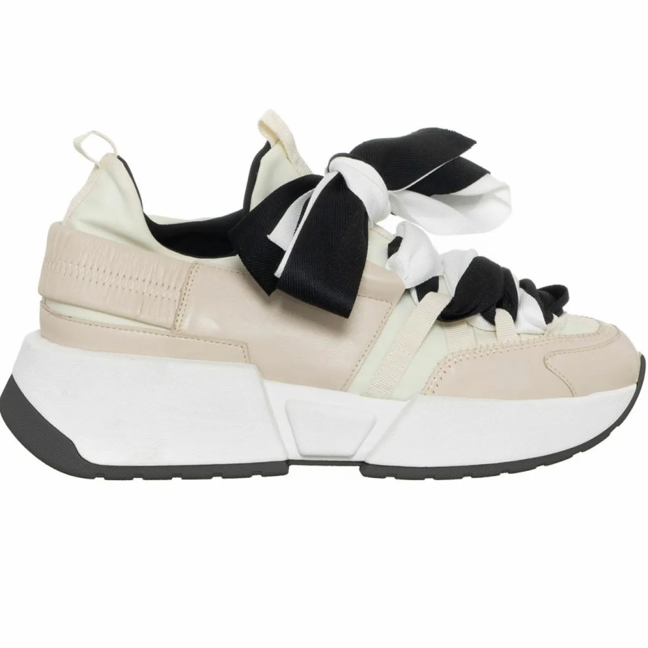 Best Loretta Pettinari Sneakers en Cuir & Toile Lorena beige/rose/noir - Plateforme 5 cm