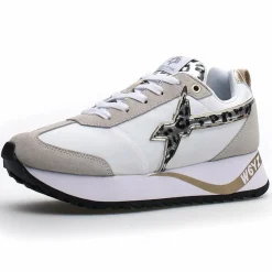 Discount W6YZ Sneakers en Cuir Kis blanc/beige/léopard