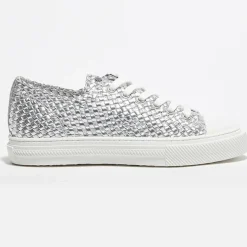 Femme Stuart Weitzman Sneakers en Cuir Wova Low-Top argentées