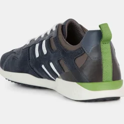 Homme Geox Sneakers en Velours de Cuir & Cuir Snake marine/taupe