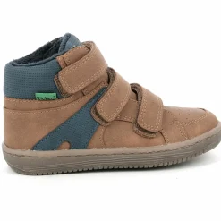 Enfant Kickers Sneakers fourrées en Velours de Cuir Lohan camel/bleu
