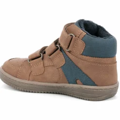Enfant Kickers Sneakers fourrées en Velours de Cuir Lohan camel/bleu