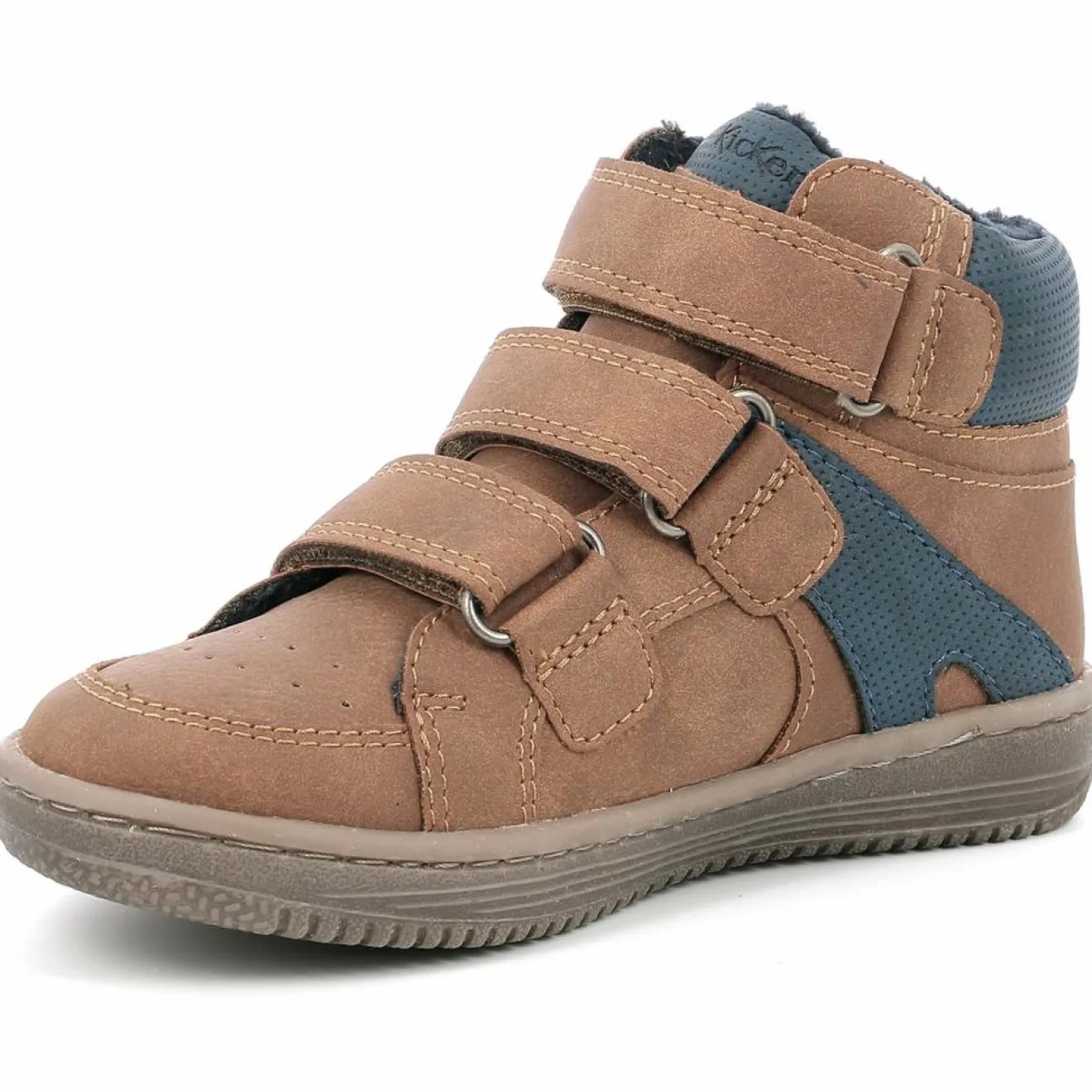 Enfant Kickers Sneakers fourrées en Velours de Cuir Lohan camel/bleu