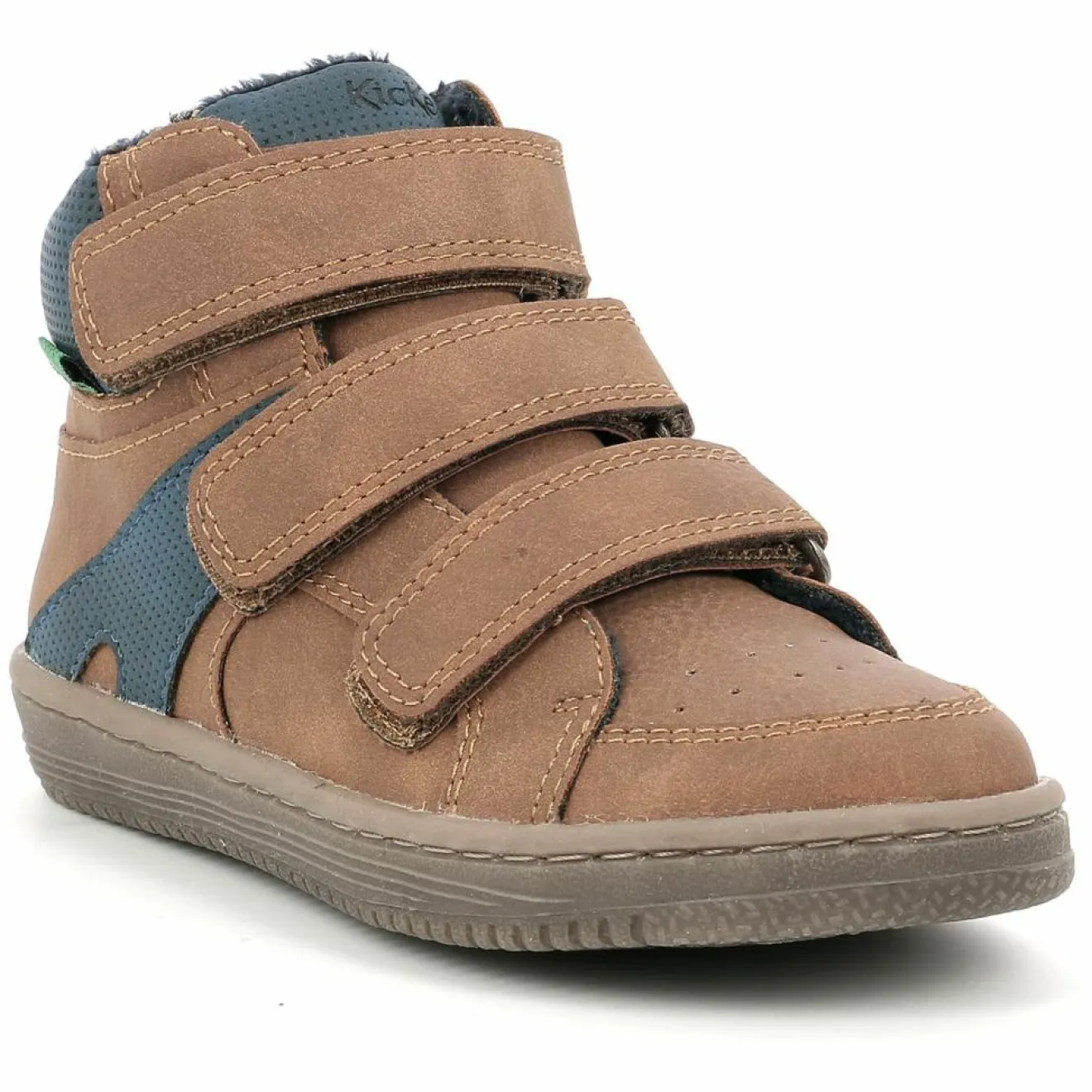 Enfant Kickers Sneakers fourrées en Velours de Cuir Lohan camel/bleu