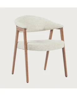 New Uniqka Soria - Chaise salle à manger en tissu beige piétement finition bois blanchi