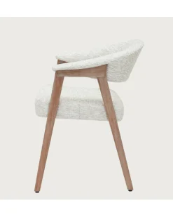 New Uniqka Soria - Chaise salle à manger en tissu beige piétement finition bois blanchi