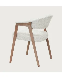 New Uniqka Soria - Chaise salle à manger en tissu beige piétement finition bois blanchi
