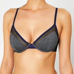 Femme Huit Soutien-gorge avec armatures Sporty gris/bleu marine