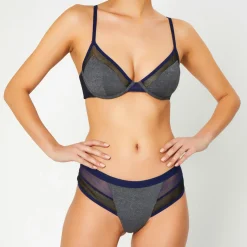 Femme Huit Soutien-gorge avec armatures Sporty gris/bleu marine