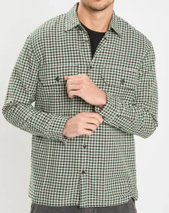 Clearance Marc O'Polo Surchemise 100% Coton Bio Relaxed Fit à carreaux vert/marron