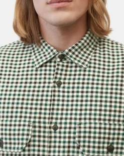 Clearance Marc O'Polo Surchemise 100% Coton Bio Relaxed Fit à carreaux vert/marron