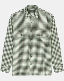 Clearance Marc O'Polo Surchemise 100% Coton Bio Relaxed Fit à carreaux vert/marron