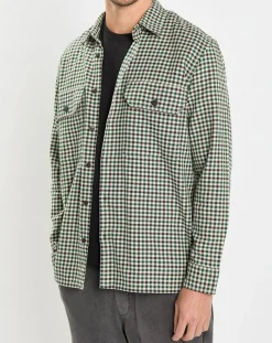 Clearance Marc O'Polo Surchemise 100% Coton Bio Relaxed Fit à carreaux vert/marron