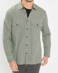 Clearance Marc O'Polo Surchemise 100% Coton Bio Relaxed Fit à carreaux vert/marron