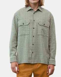 Clearance Marc O'Polo Surchemise 100% Coton Bio Relaxed Fit à carreaux vert/marron