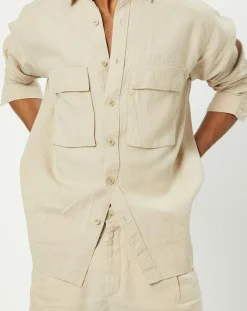 Homme Marc O'Polo Surchemise 100% Lin manches longues Oversize West beige