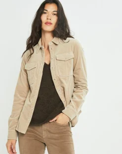 Femme Lauren Vidal Surchemise en Velours côtelé Cloé amande