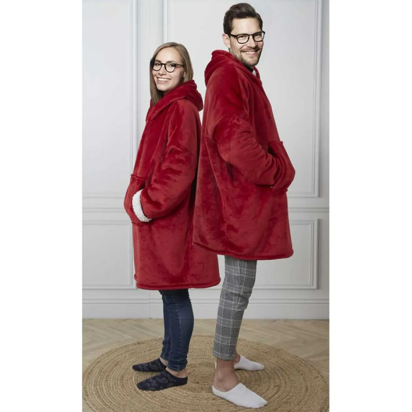 Femme Home Deco Factory Sweat à Capuche Interieur Sherpa rouge - 118x85x2 cm