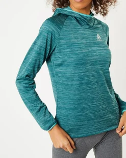 Femme Odlo Sweat à capuche Run Easy Warm bleu/vert