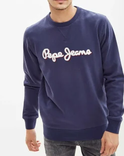 Homme Pepe Jeans Sweat Crewnk Logo 3J bleu