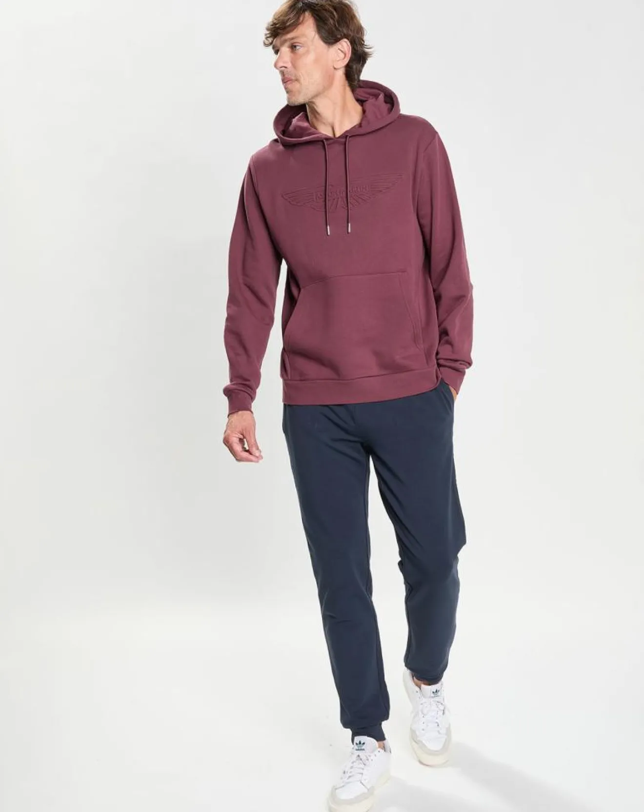 Homme Hackett London Sweat Hoodie Aston Martin Racing Embossé bordeaux