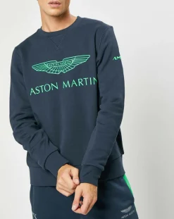 Hot Hackett London Sweat Logo Fluo Aston martin Racing bleu marine/vert