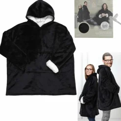 Home Deco Factory Sweat plaid à capuche intérieur Sherpa noir