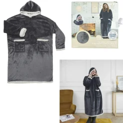 Femme Home Deco Factory Sweat Plaid Long Sherpa gris - 170x83x2 cm