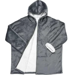 Sale Home Deco Factory Sweat plaid zippé à capuche intérieur Sherpa gris