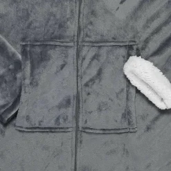 Sale Home Deco Factory Sweat plaid zippé à capuche intérieur Sherpa gris