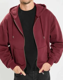 Homme Marc O'Polo Sweat zippé à capuche 100% Coton Bio bordeaux