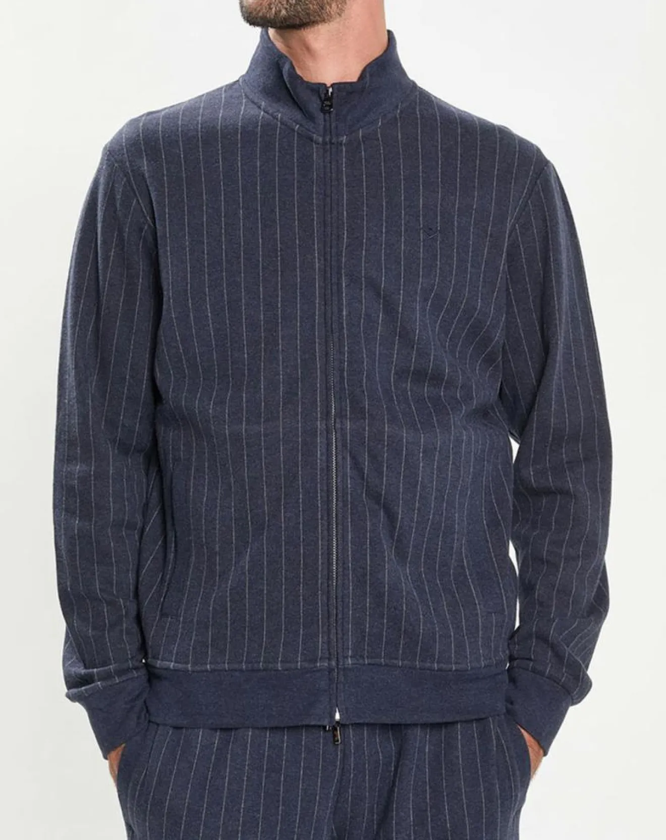 Sale Hackett London Sweat zippé à rayures bleu nuit