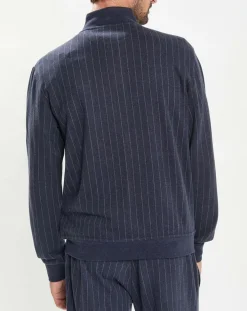 Sale Hackett London Sweat zippé à rayures bleu nuit